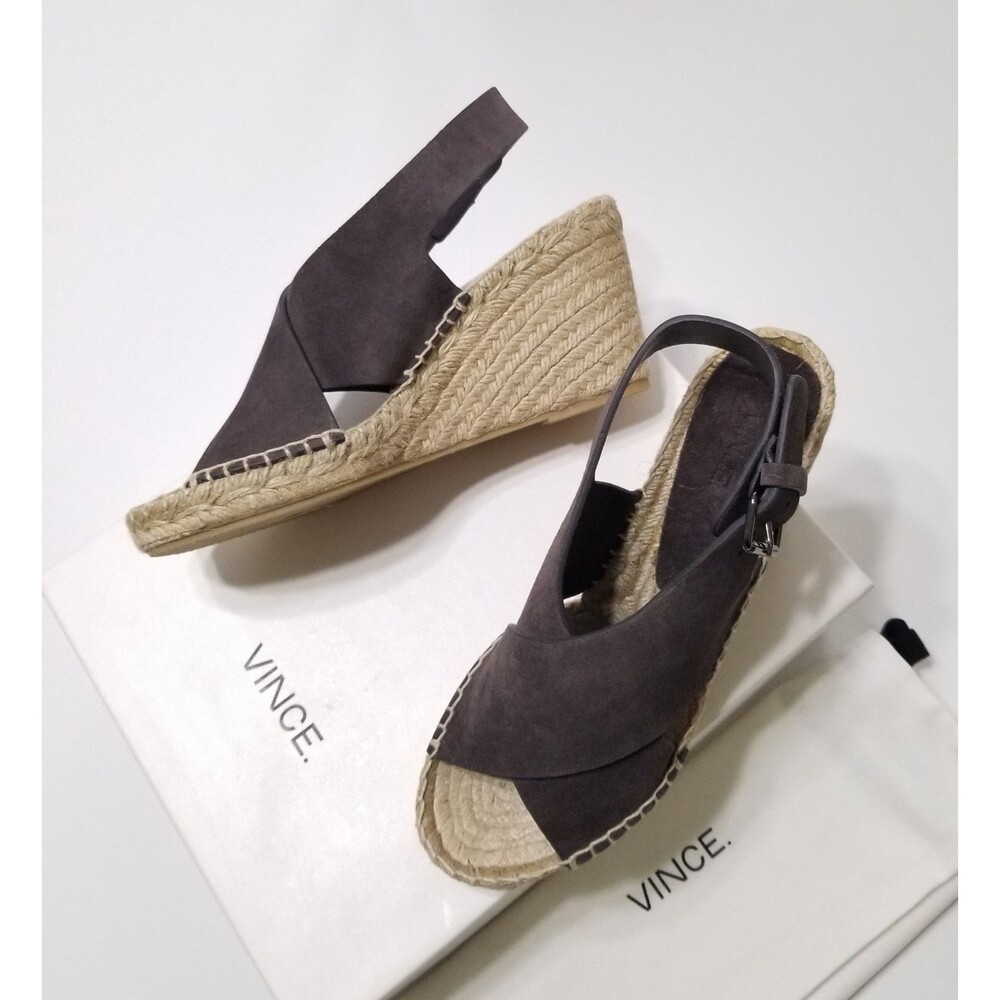 Vince Sabrina Suede‎ Crisscross Espadrille Wedge Sandal Brown Size 8 9 $295